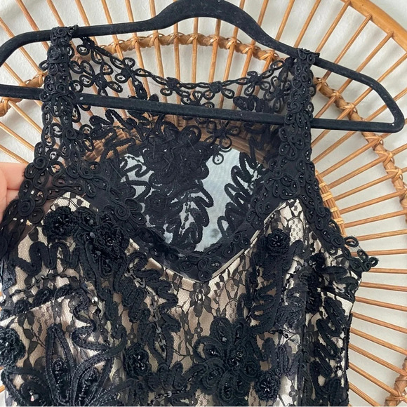 VTG Sue Wong lace drop waist dress black Sz 6 fairy goth great gatspy - Picture 5 of 10